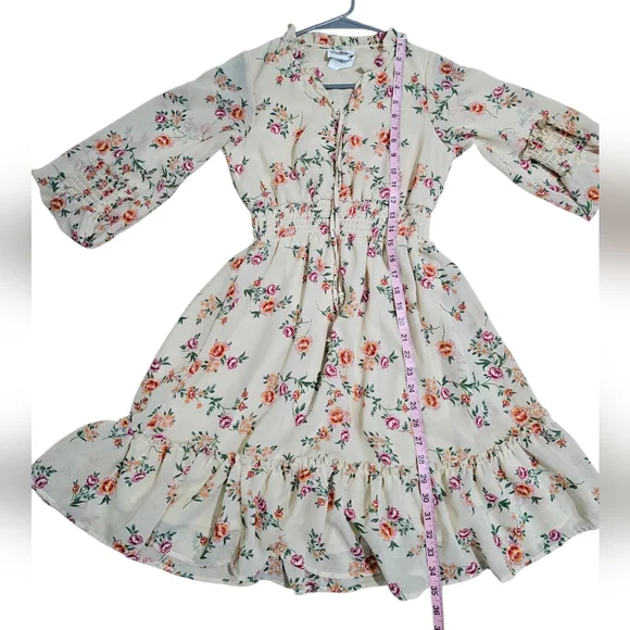 Rare Editions Size 16 Dress Ivory Chiffon Floral Smocked Boho Boutique Timeless - Picture 6 of 7